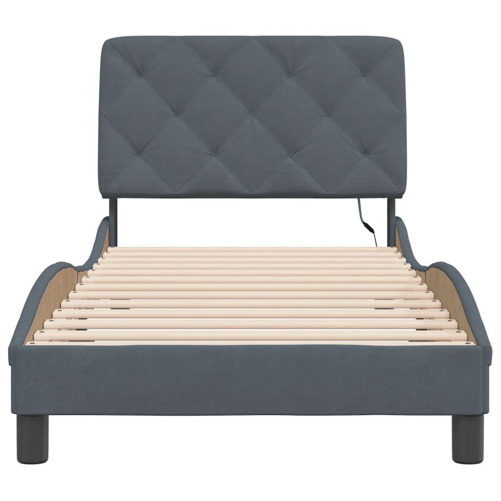 Cadre de lit avec LED sans matelas gris foncé 90x190 cm velours