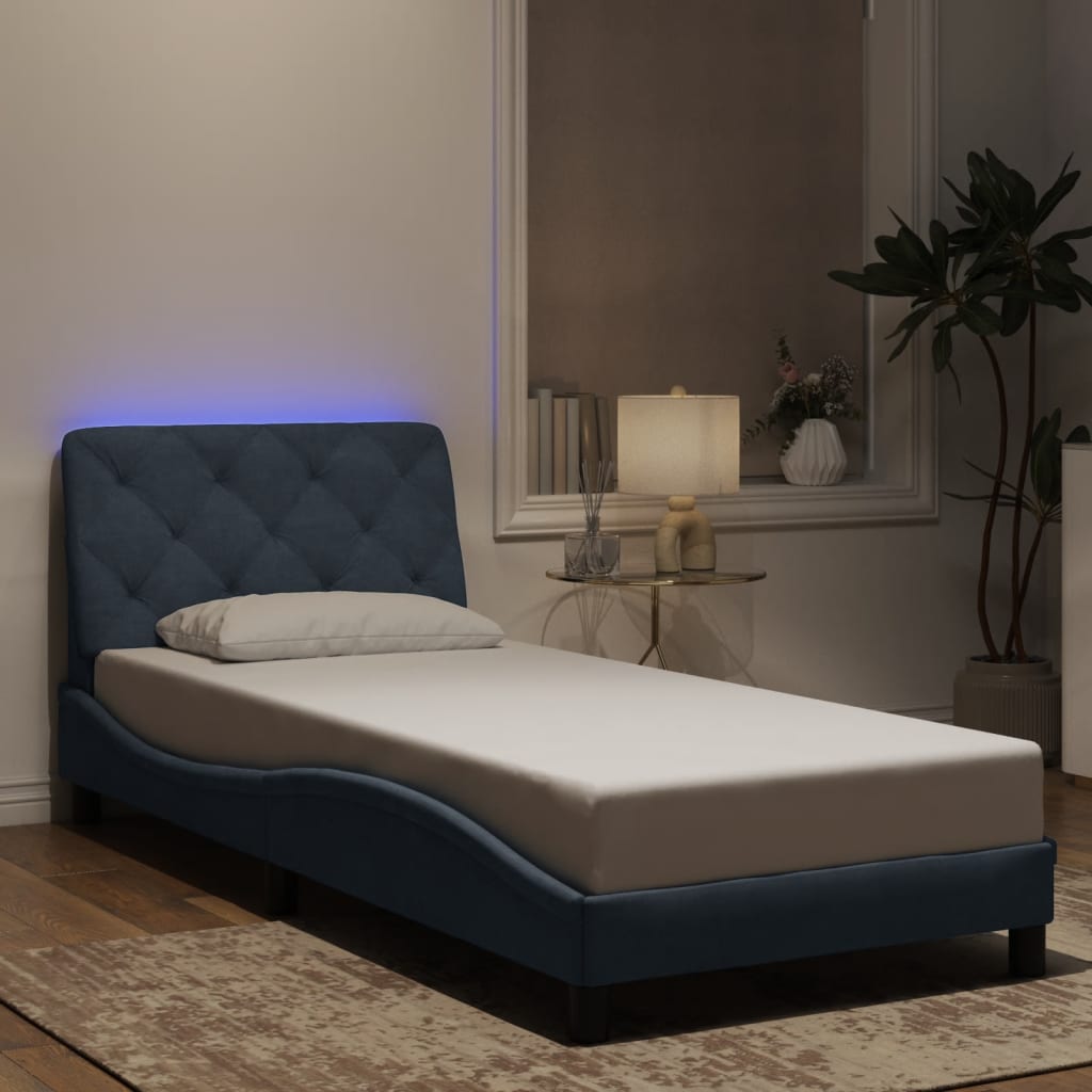 Cadre de lit avec LED sans matelas gris foncé 90x190 cm velours