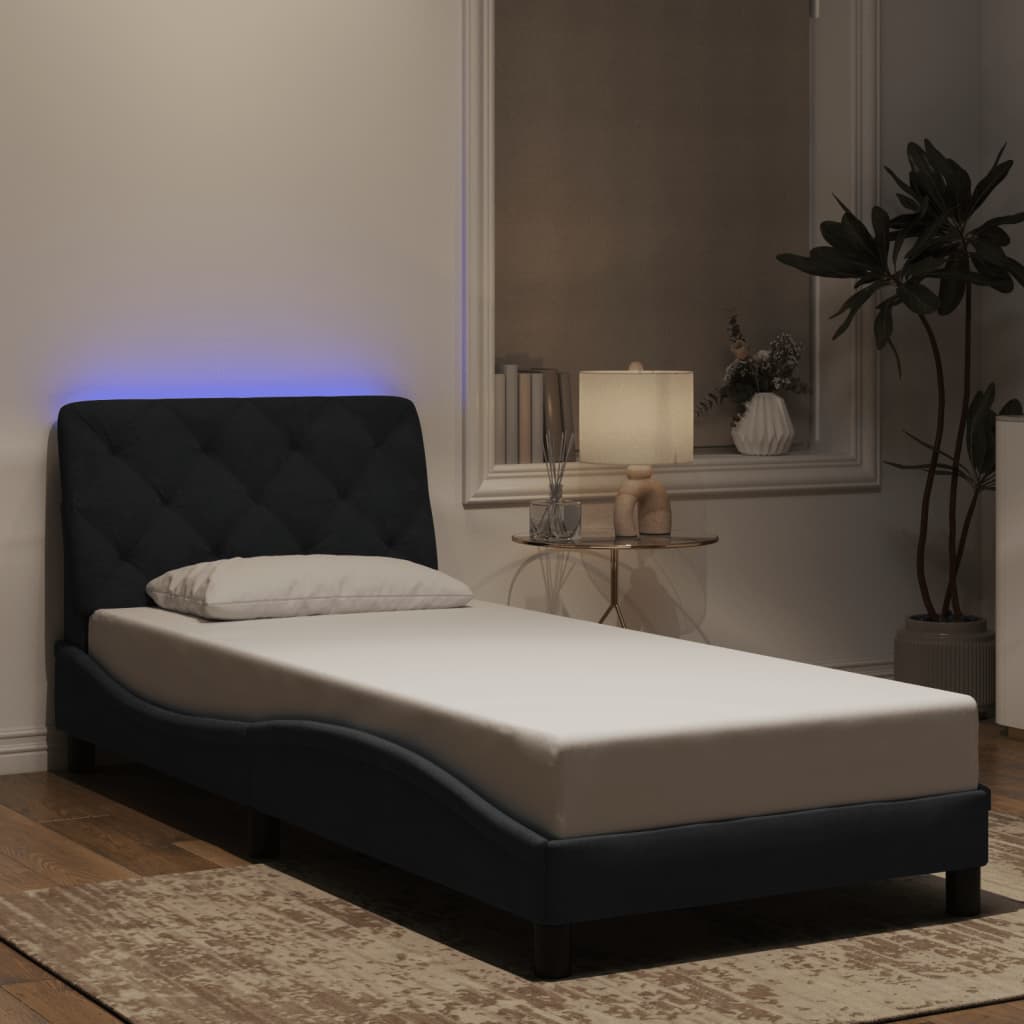 Cadre de lit avec LED sans matelas noir 90x190 cm velours