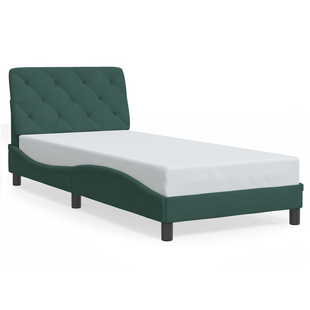 Cadre de lit avec LED sans matelas vert foncé 90x190 cm velours