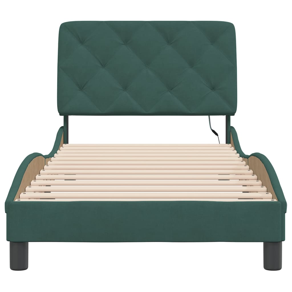 Cadre de lit avec LED sans matelas vert foncé 90x190 cm velours