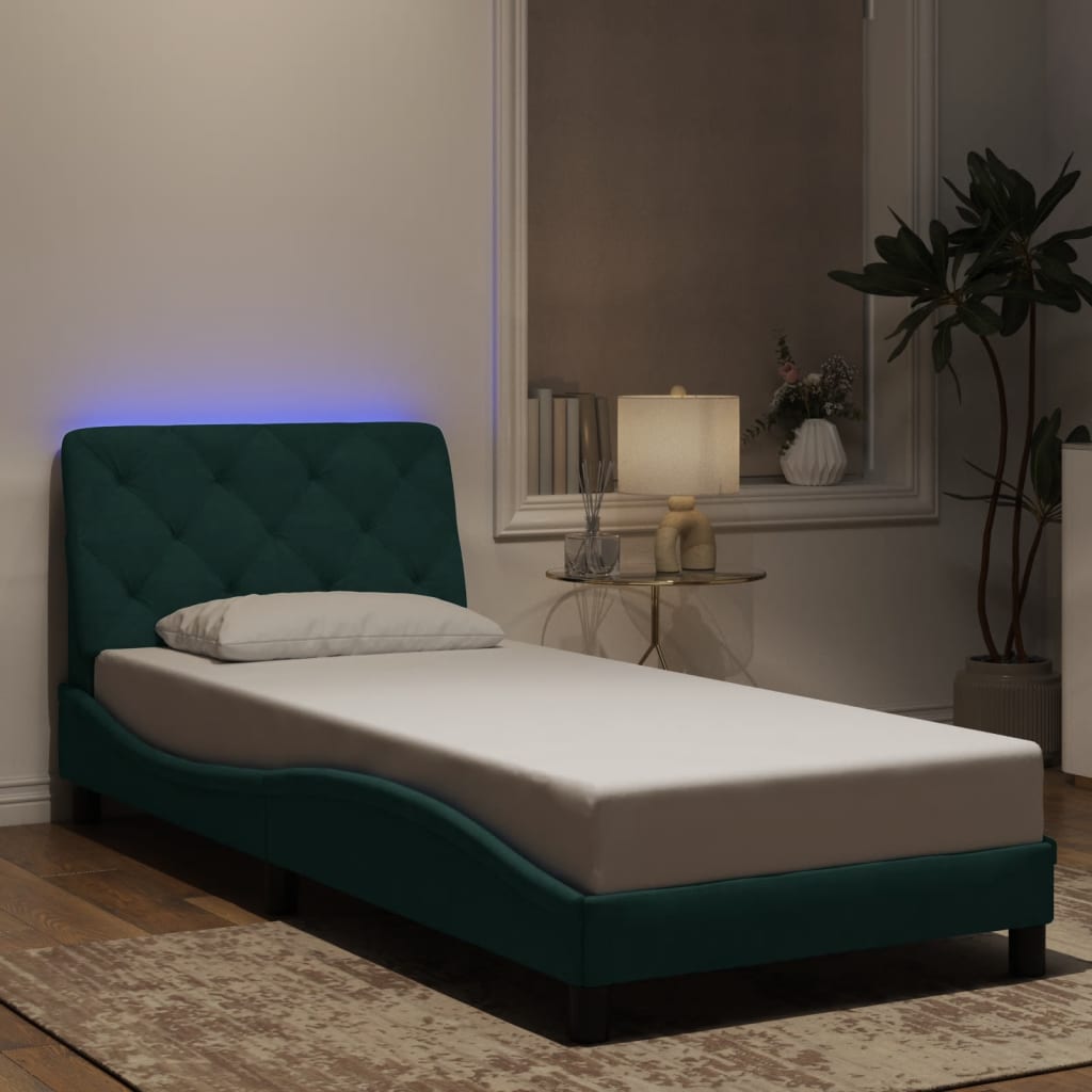 Cadre de lit avec LED sans matelas vert foncé 90x190 cm velours