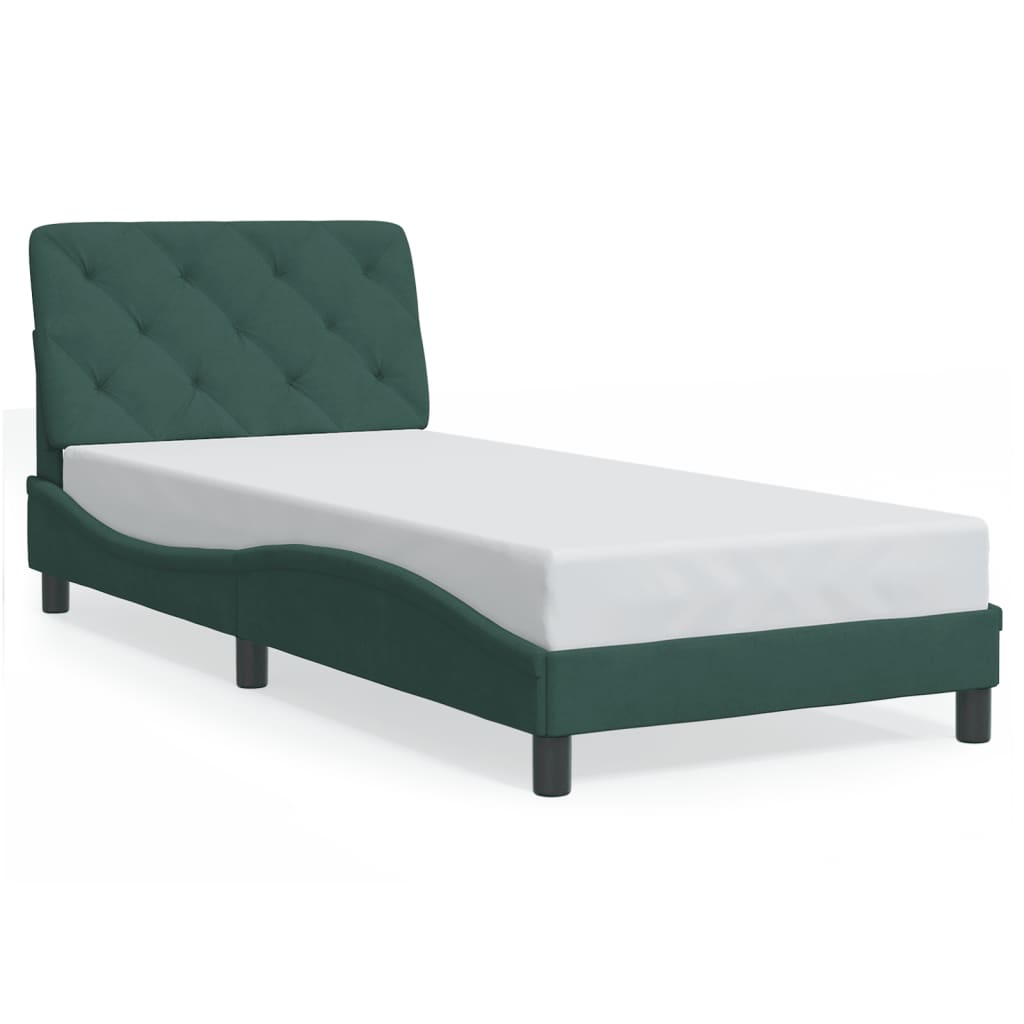 Cadre de lit avec LED sans matelas vert foncé 90x200 cm velours