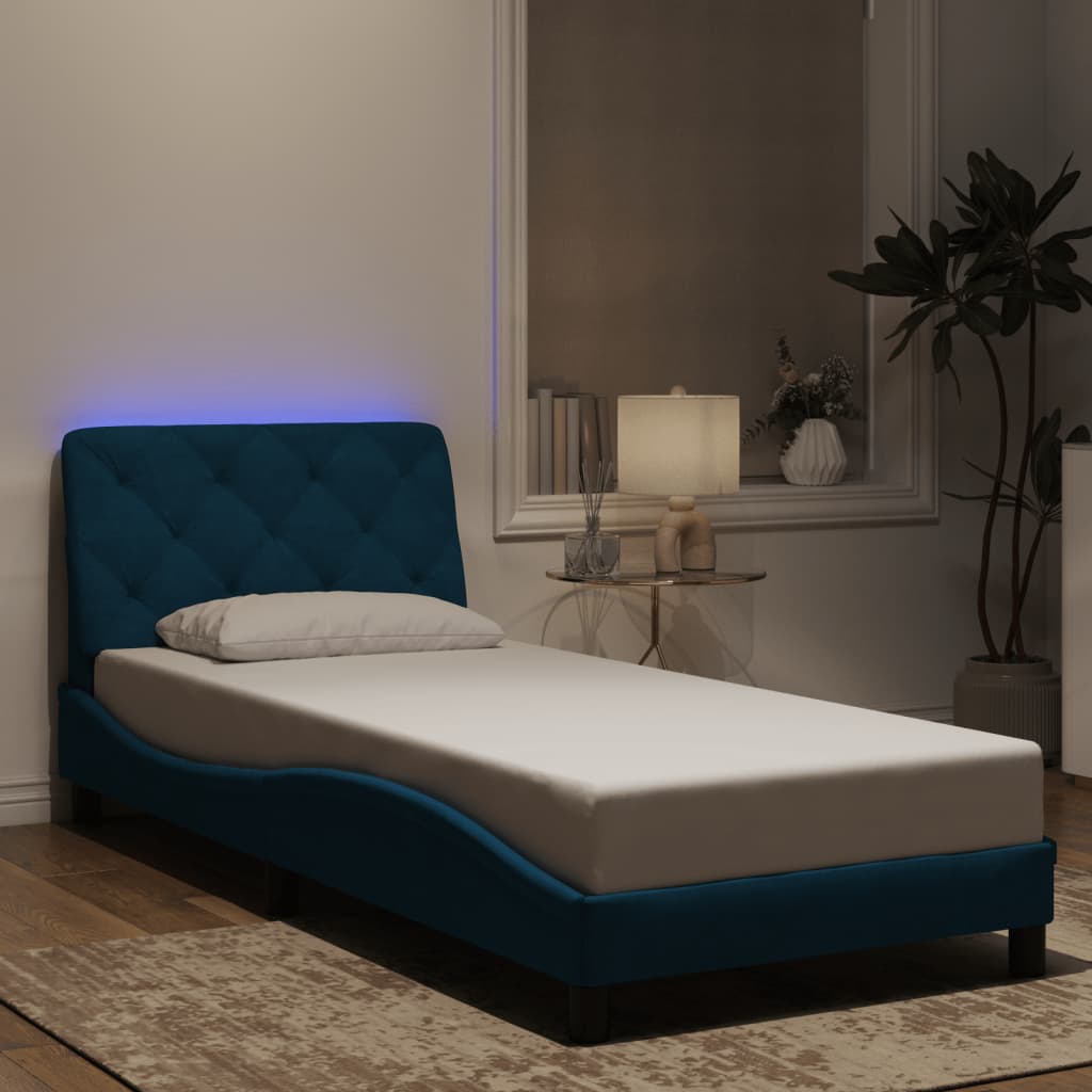 Cadre de lit avec LED sans matelas bleu 90x200 cm velours