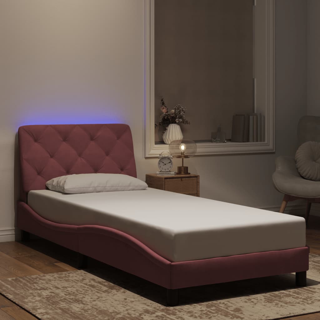 Cadre de lit avec lumières LED rose 90x200 cm velours