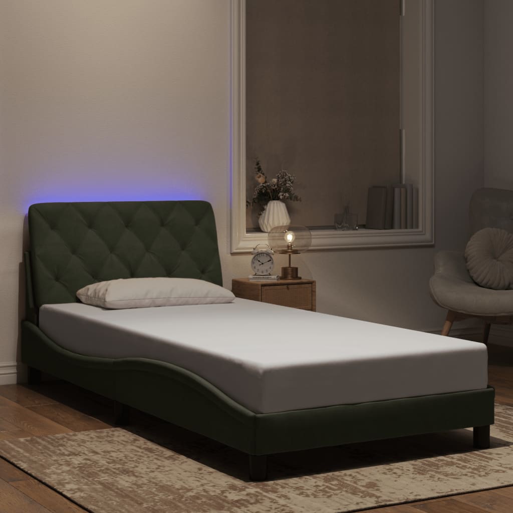 Cadre de lit avec LED sans matelas gris clair 100x200cm velours