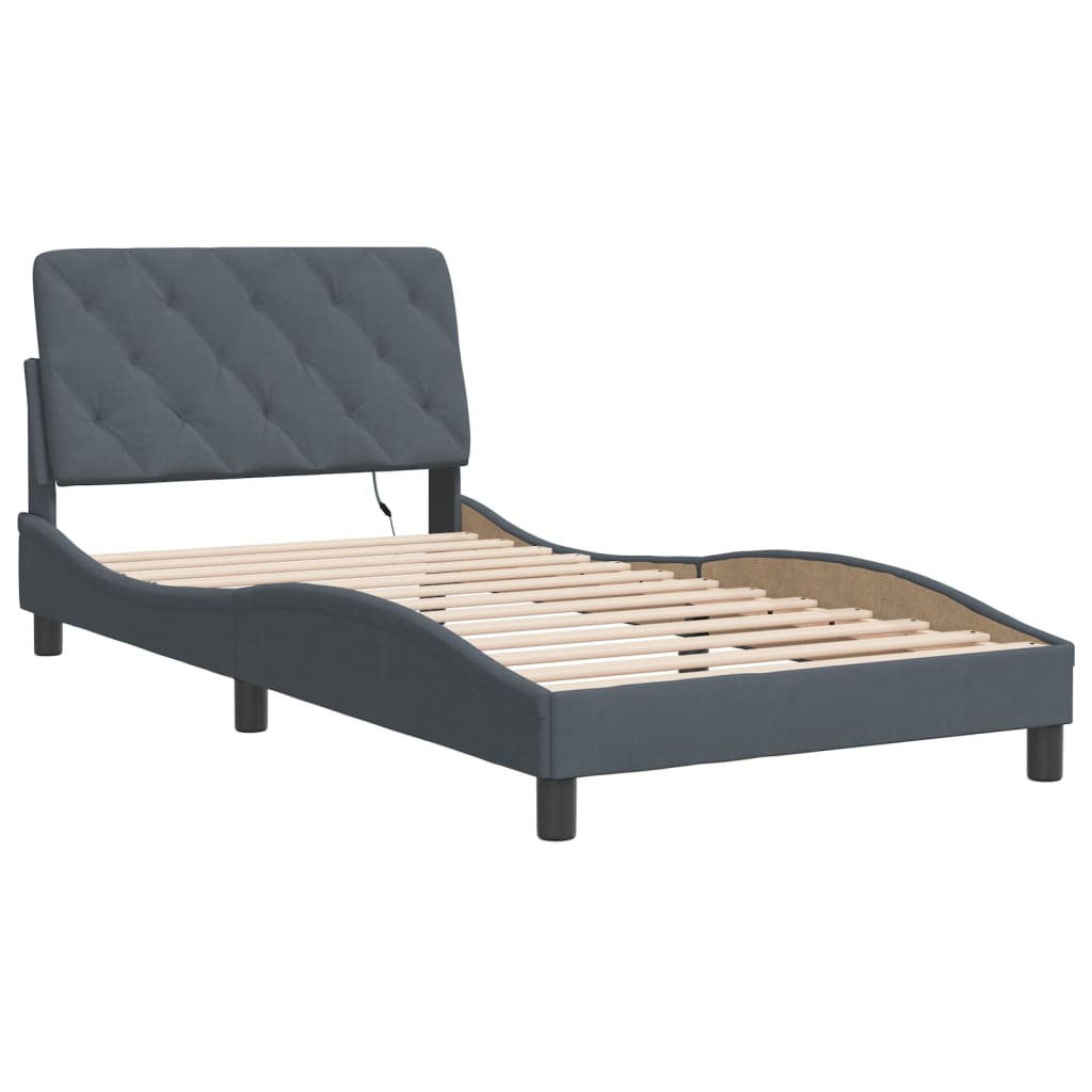 Cadre de lit avec LED sans matelas gris foncé 100x200cm velours