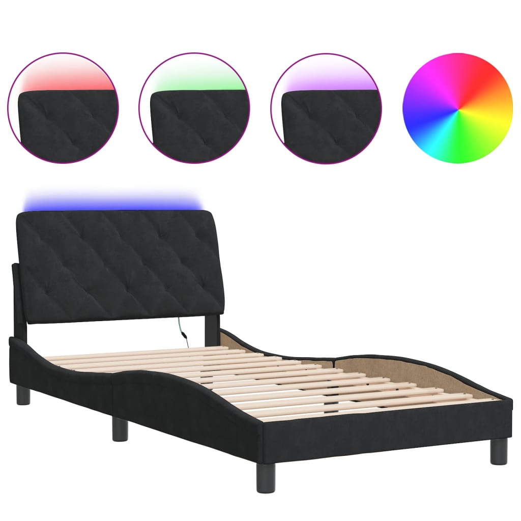 Cadre de lit avec LED sans matelas noir 100x200 cm velours