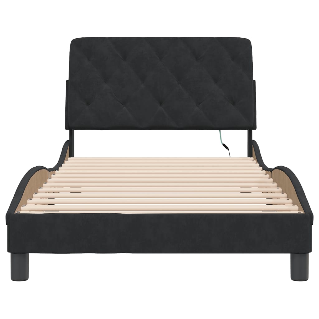 Cadre de lit avec LED sans matelas noir 100x200 cm velours