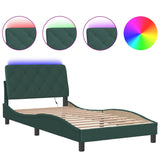 Cadre de lit avec LED sans matelas vert foncé 100x200cm velours