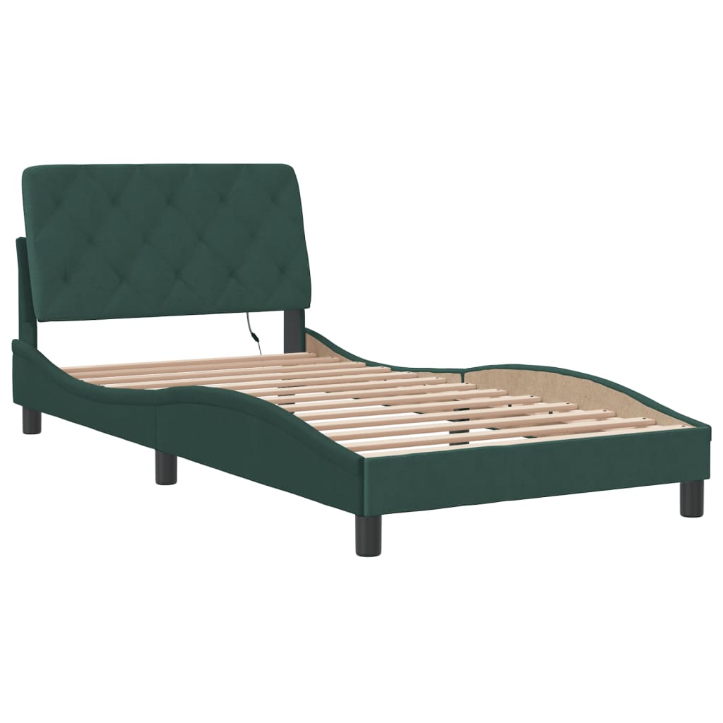 Cadre de lit avec LED sans matelas vert foncé 100x200cm velours