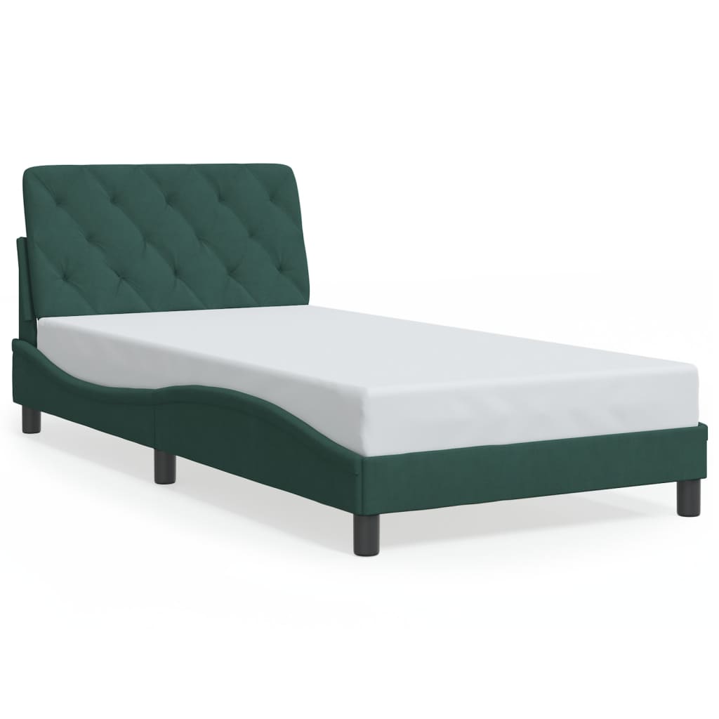 Cadre de lit avec LED sans matelas vert foncé 100x200cm velours