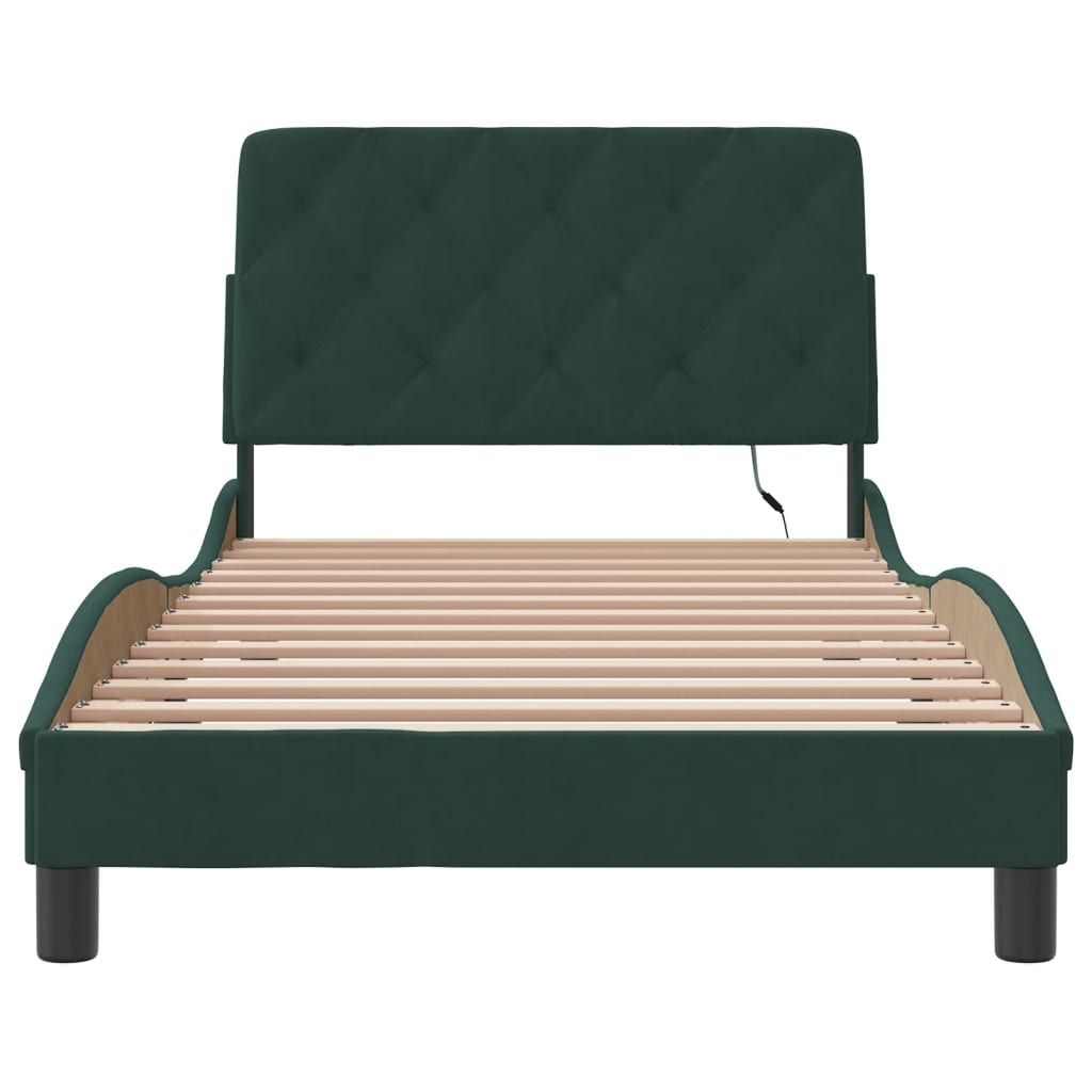 Cadre de lit avec LED sans matelas vert foncé 100x200cm velours