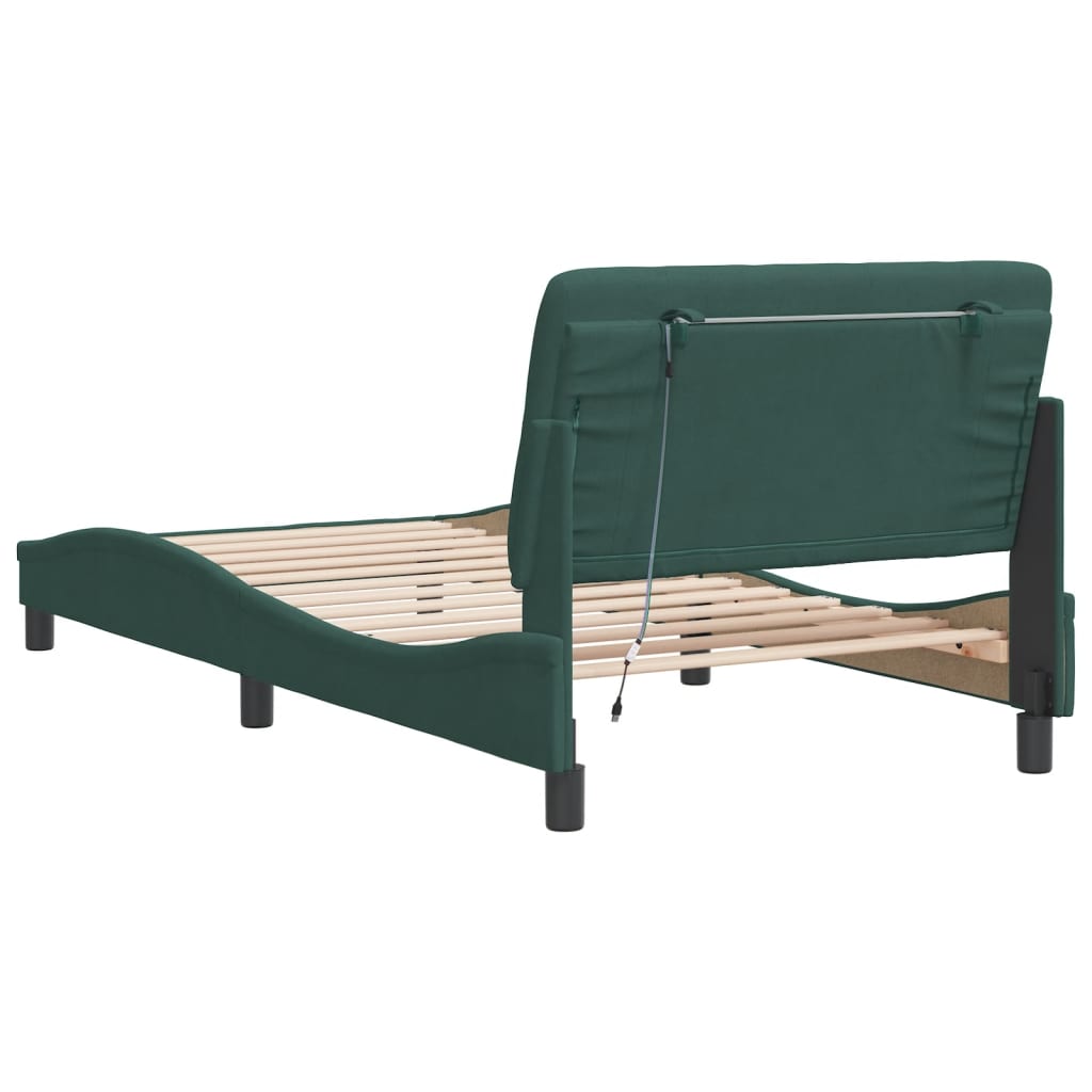 Cadre de lit avec LED sans matelas vert foncé 100x200cm velours