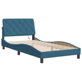 Bed frame with LED without mattress blue 100x200 cm velvet