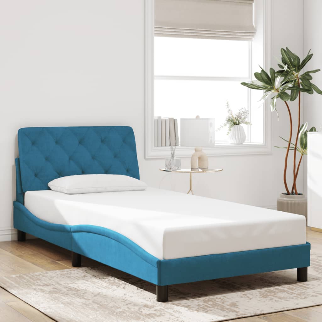 Bed frame with LED without mattress blue 100x200 cm velvet