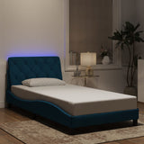 Bed frame with LED without mattress blue 100x200 cm velvet