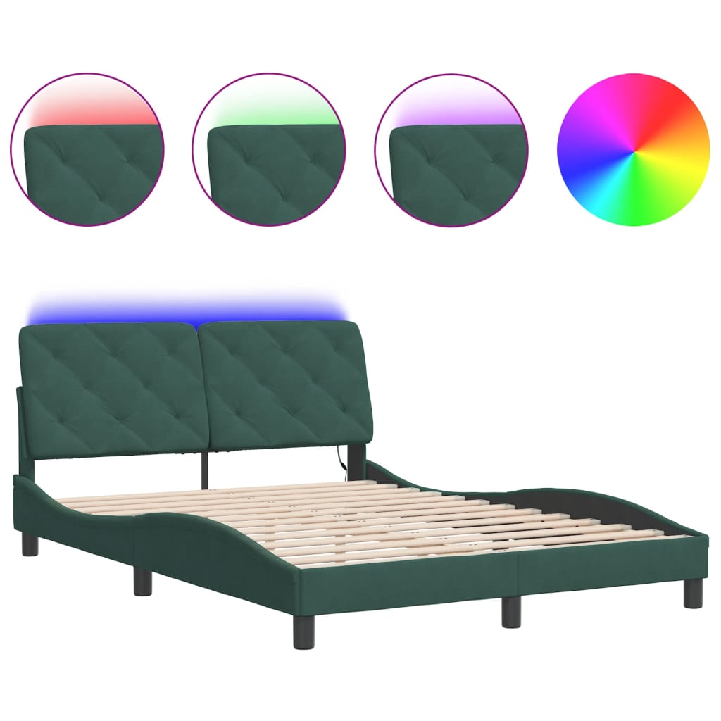 Cadre de lit avec LED sans matelas vert foncé 120x200cm velours