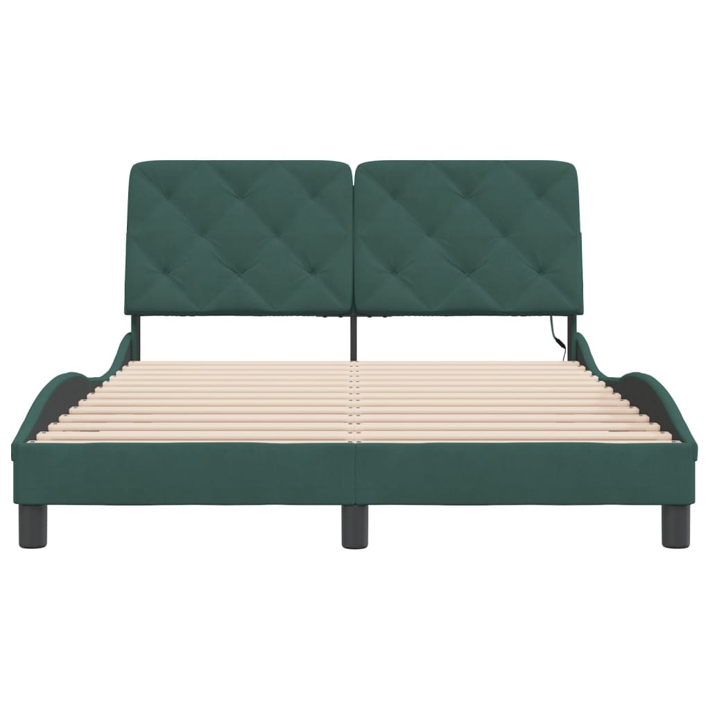 Cadre de lit avec LED sans matelas vert foncé 120x200cm velours