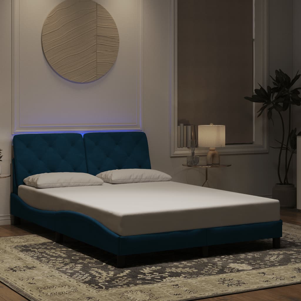 Cadre de lit avec LED sans matelas bleu 120x200 cm velours