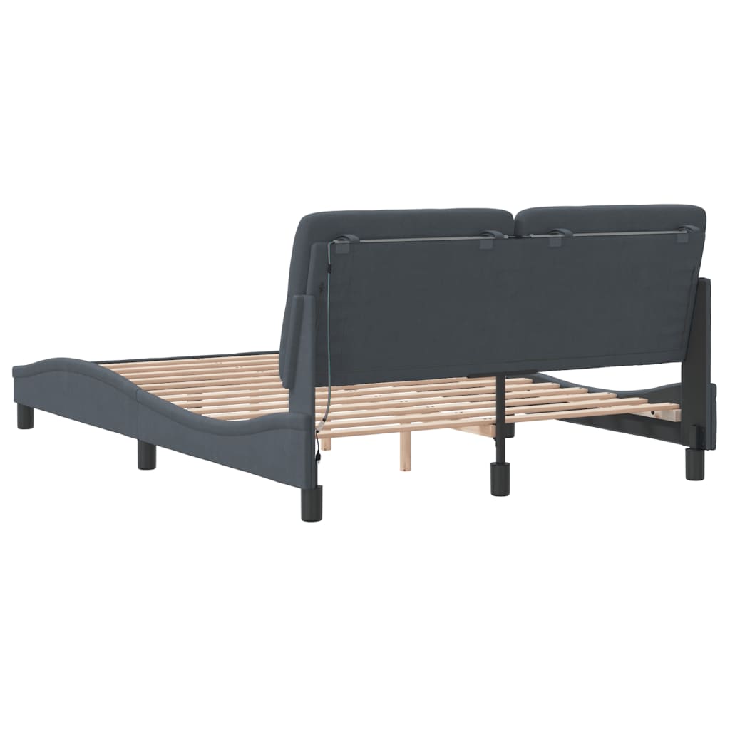 Cadre de lit avec LED sans matelas gris foncé 140x190cm velours