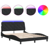 Bed frame with LED without mattress black 140x190 cm velvet