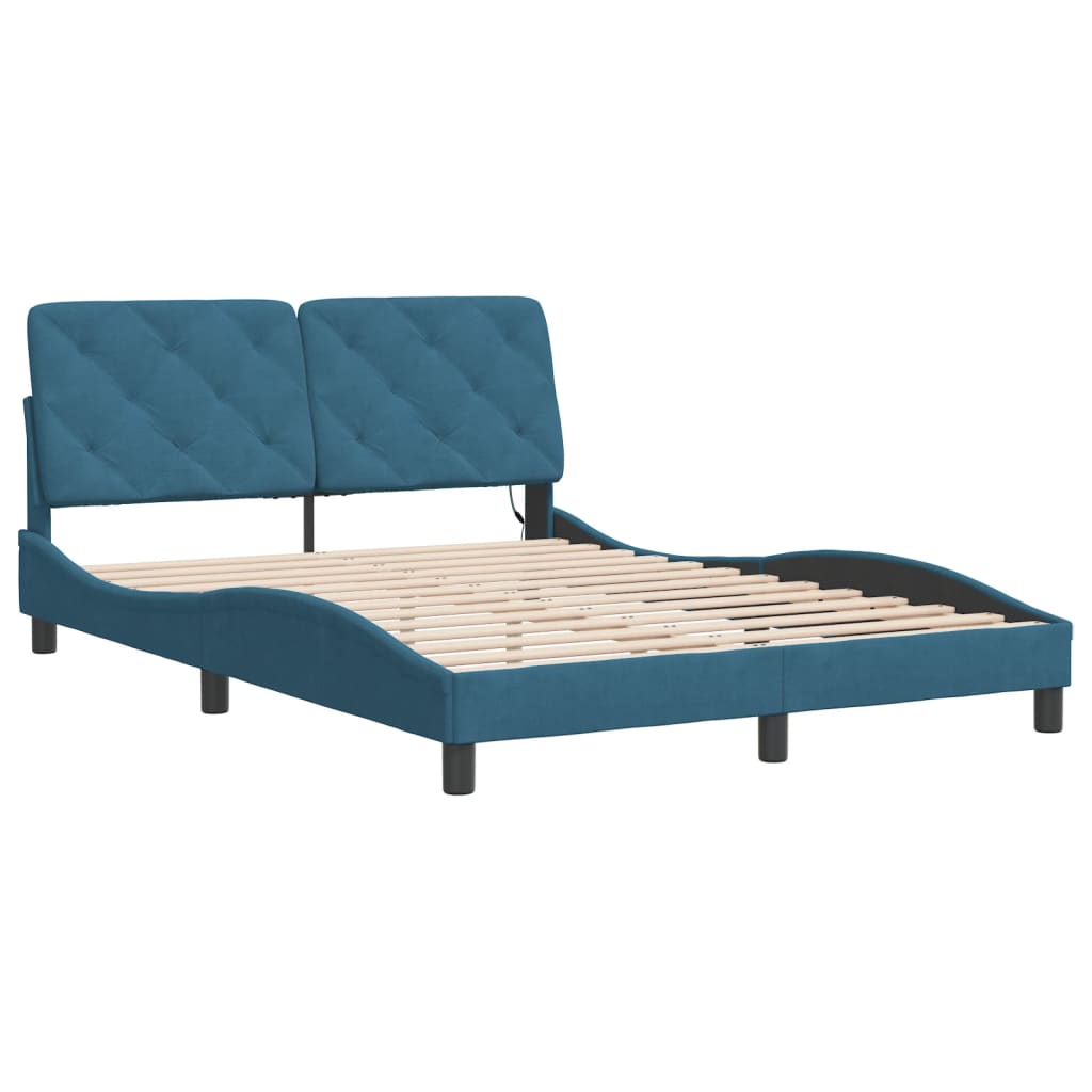 Cadre de lit avec LED sans matelas bleu 140x190 cm velours