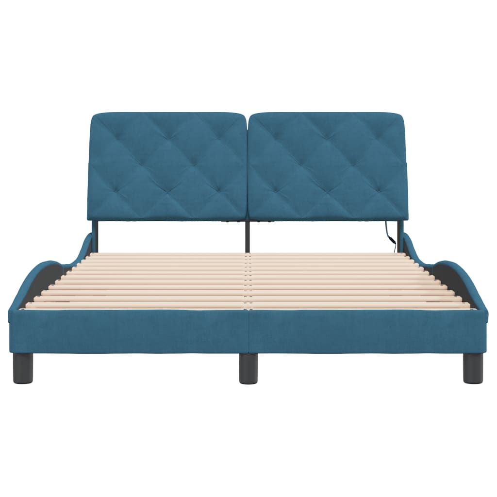 Cadre de lit avec LED sans matelas bleu 140x190 cm velours