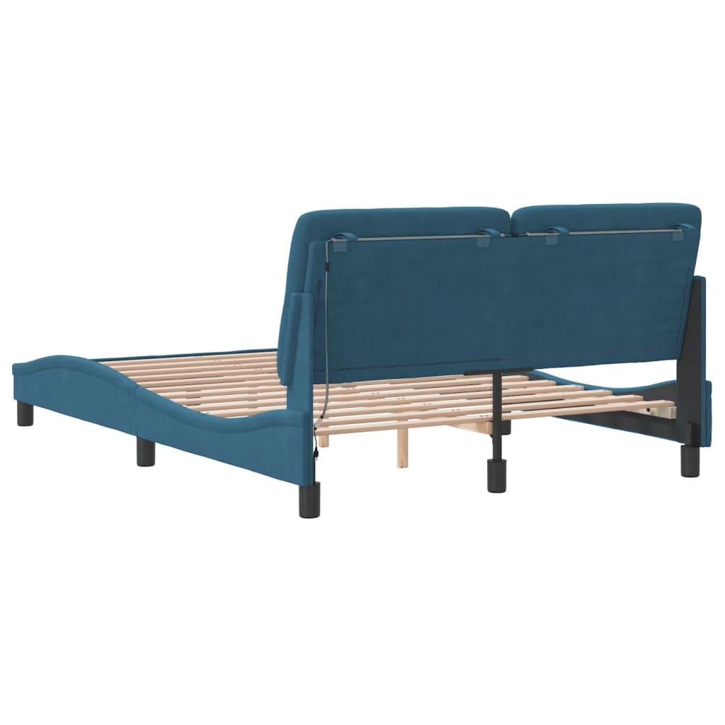 Cadre de lit avec LED sans matelas bleu 140x190 cm velours