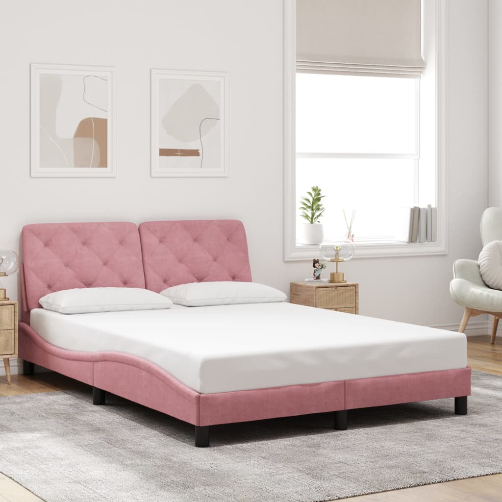 Cadre de lit avec LED sans matelas rose 140x190cm velours