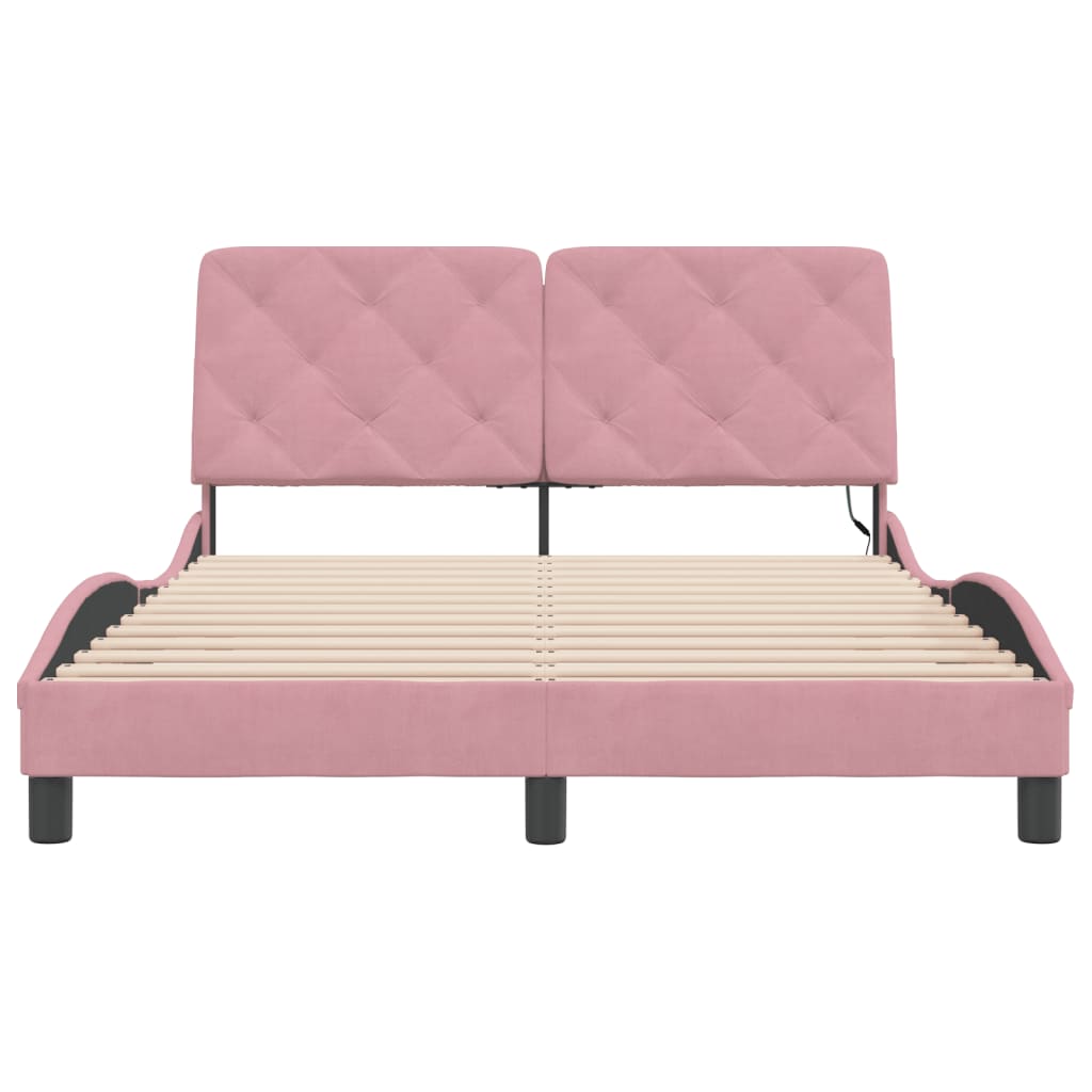 Cadre de lit avec LED sans matelas rose 140x190cm velours