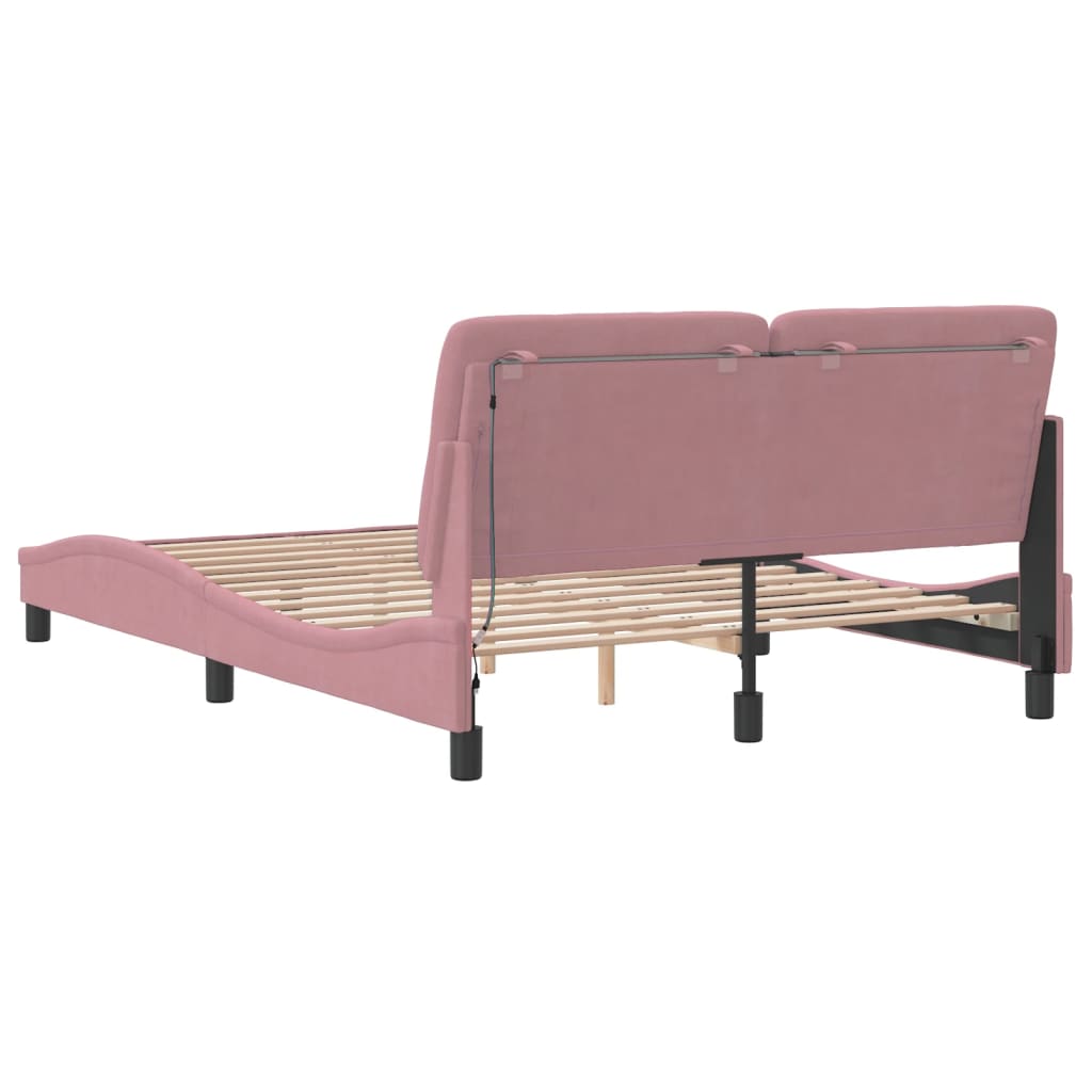 Cadre de lit avec LED sans matelas rose 140x190cm velours