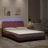 Cadre de lit avec LED sans matelas rose 140x190cm velours