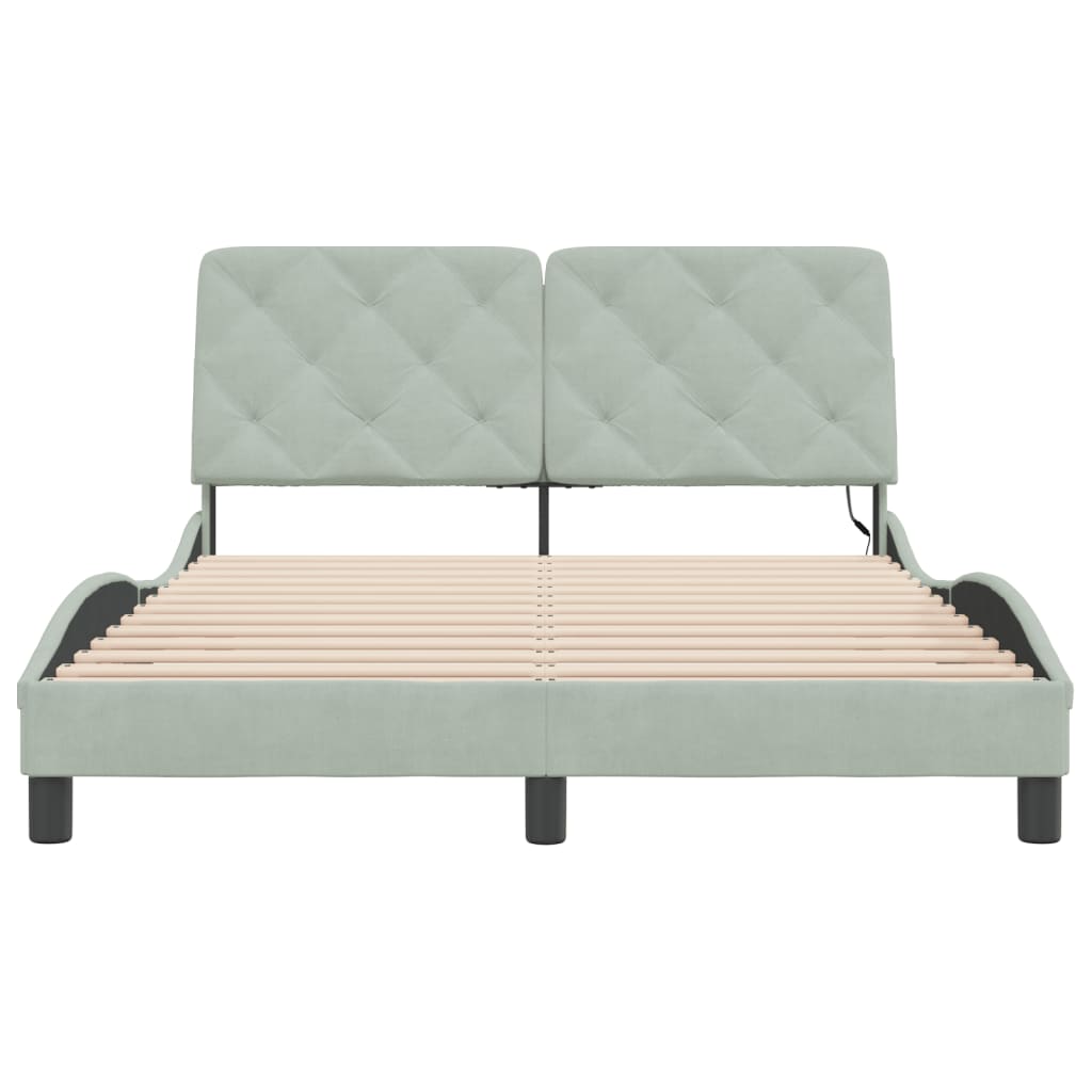 Cadre de lit avec LED sans matelas gris clair 140x200cm velours