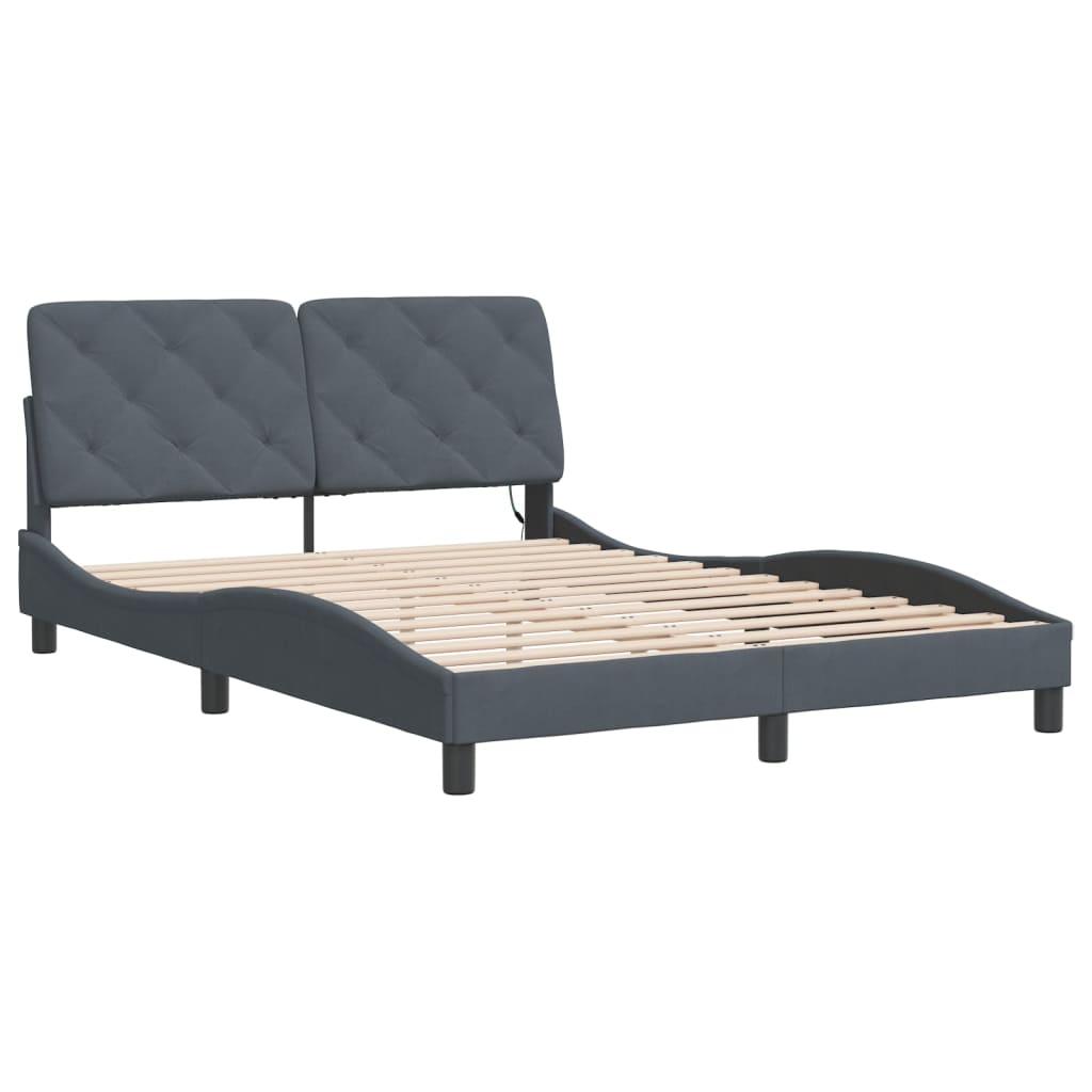 Cadre de lit avec LED sans matelas gris foncé 140x200cm velours