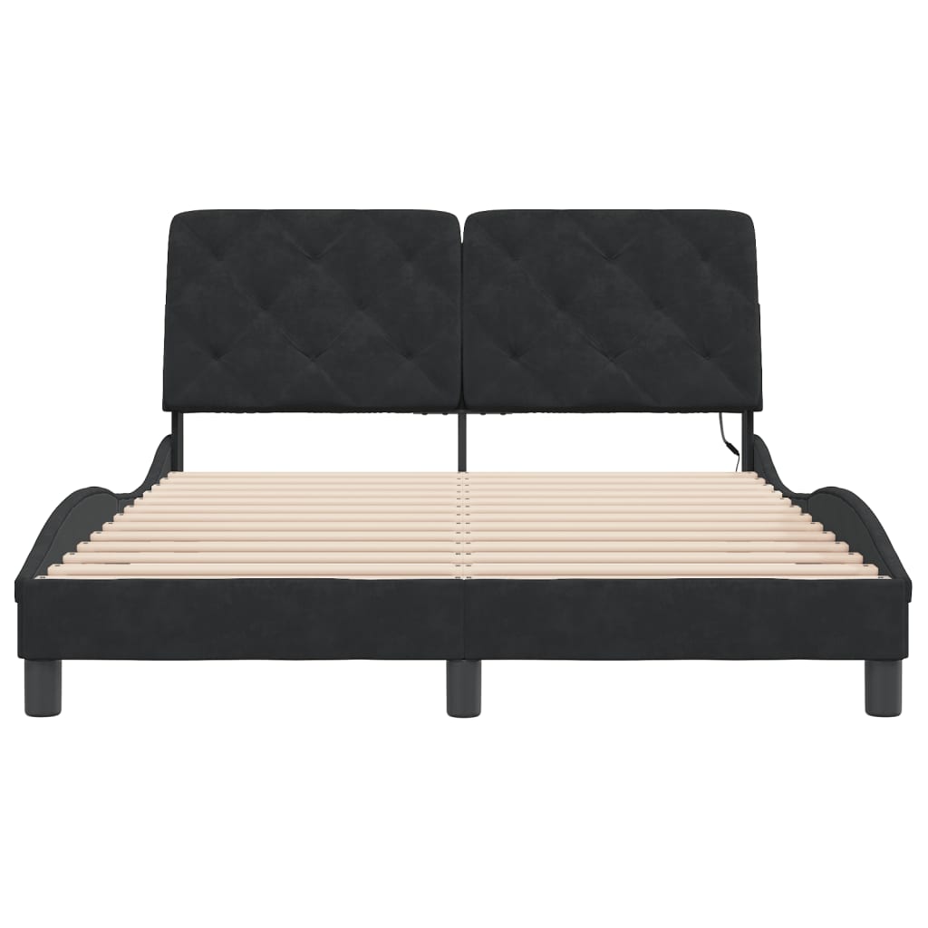 Bed frame with LED without mattress black 140x200 cm velvet