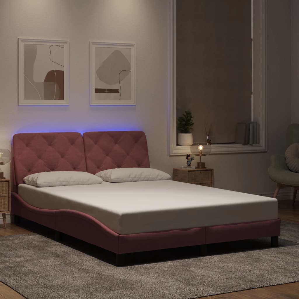 Cadre de lit avec LED sans matelas rose 140x200 cm velours