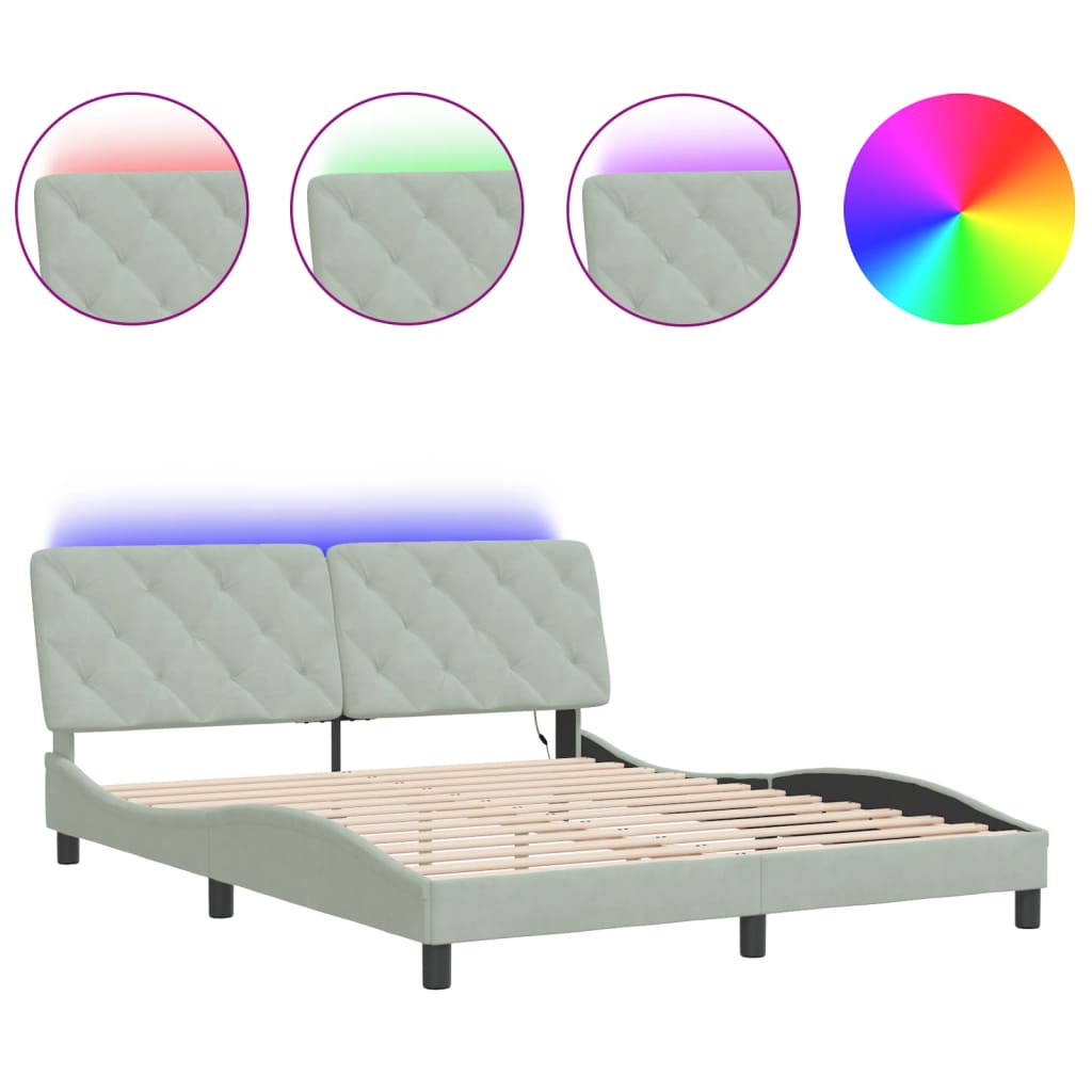 Cadre de lit avec LED sans matelas gris clair 160x200cm velours