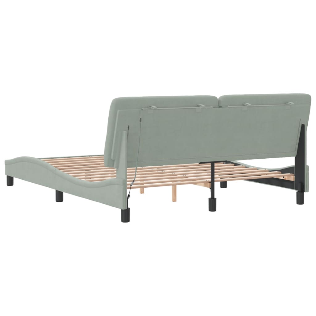 Cadre de lit avec LED sans matelas gris clair 160x200cm velours