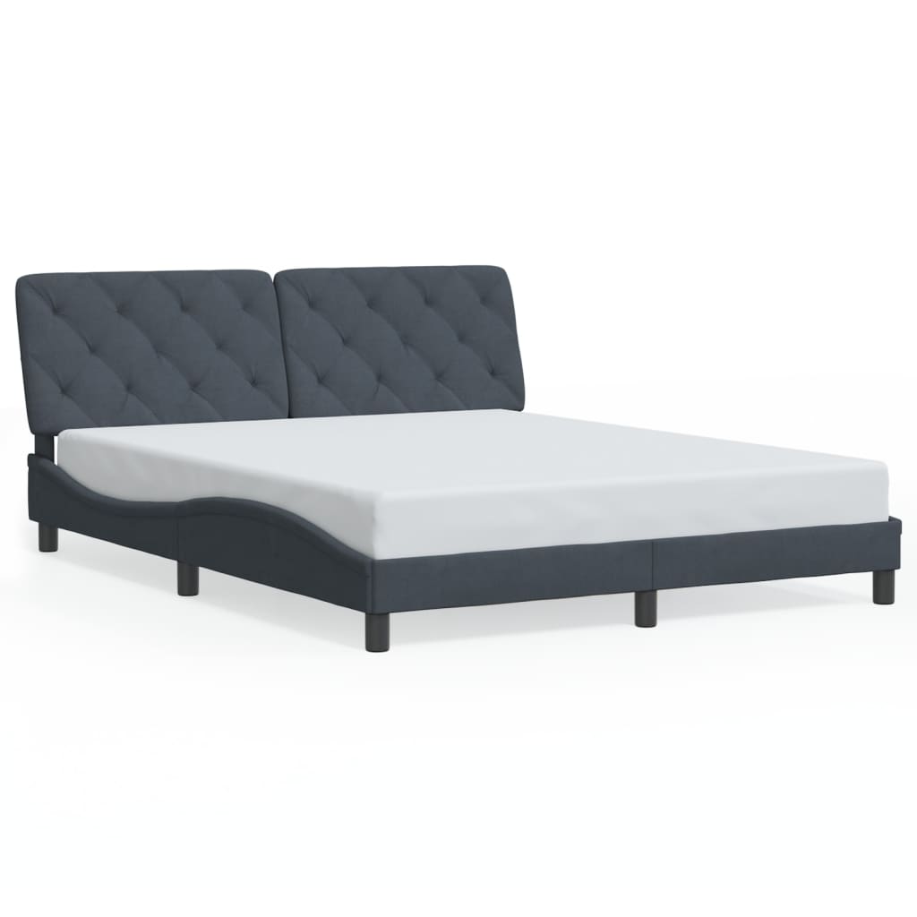 Cadre de lit avec LED sans matelas gris foncé 160x200cm velours