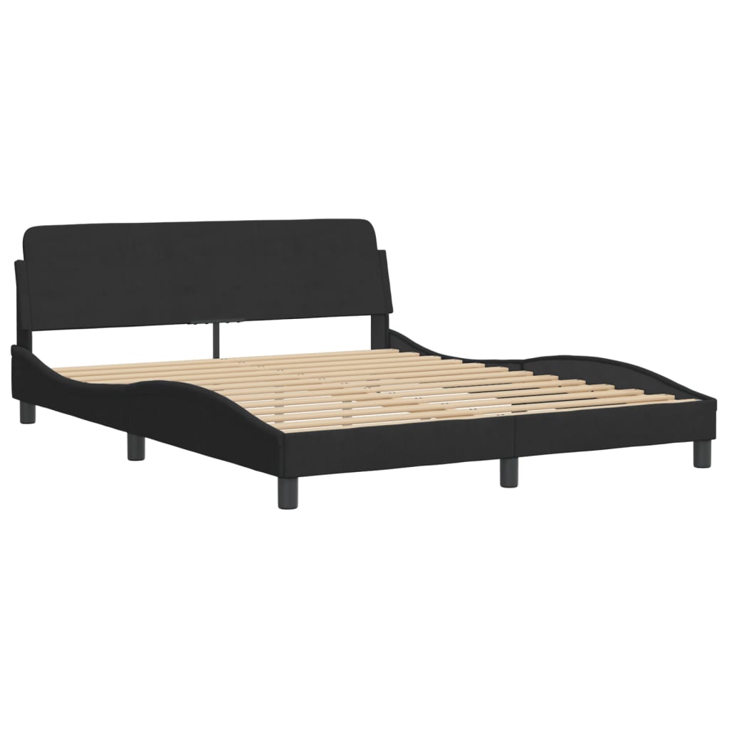 Bed frame with LED without mattress black 160x200 cm velvet