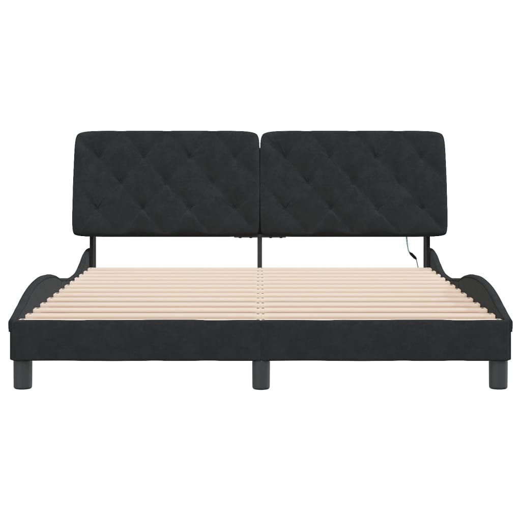 Bed frame with LED without mattress black 160x200 cm velvet