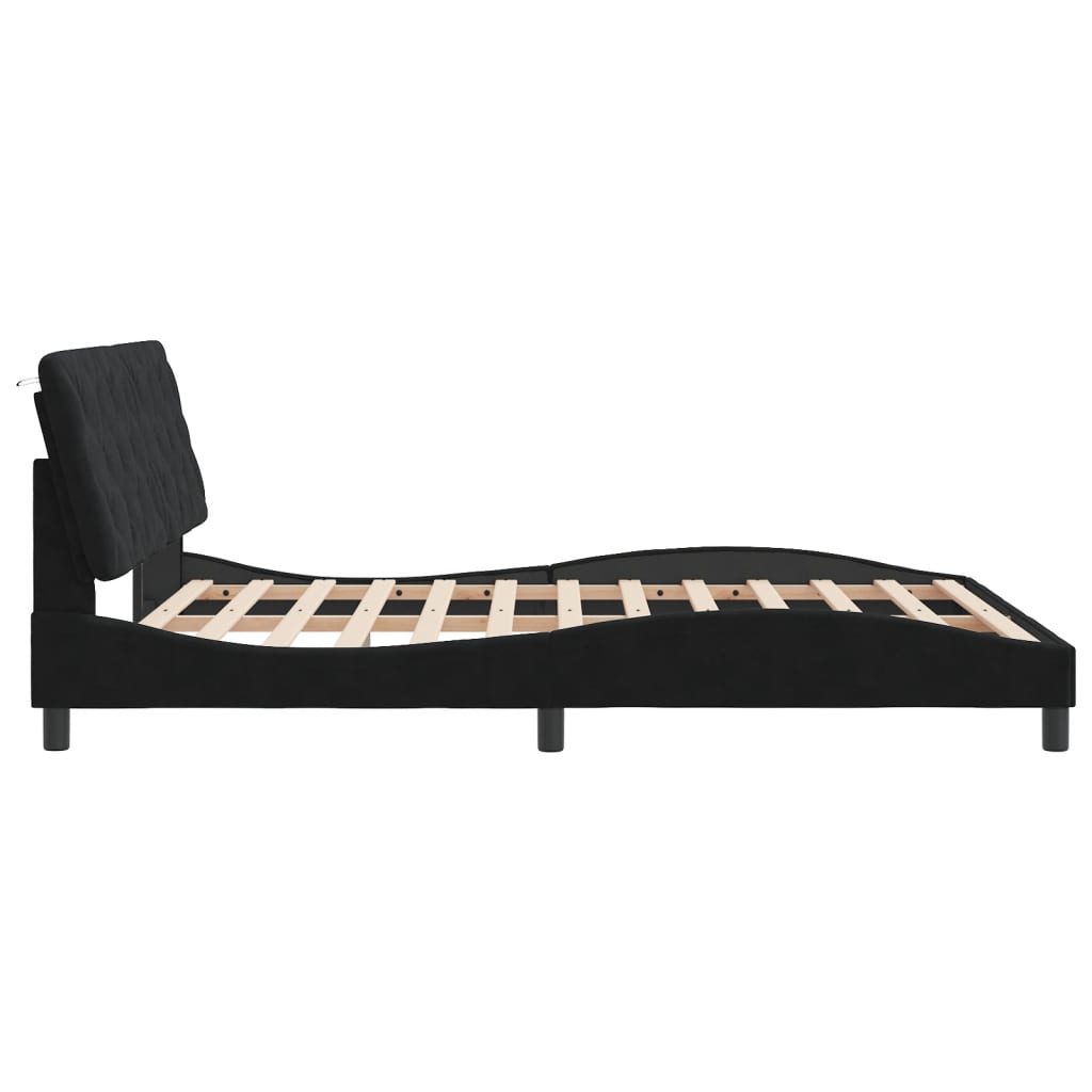 Cadre de lit avec LED sans matelas noir 160x200 cm velours