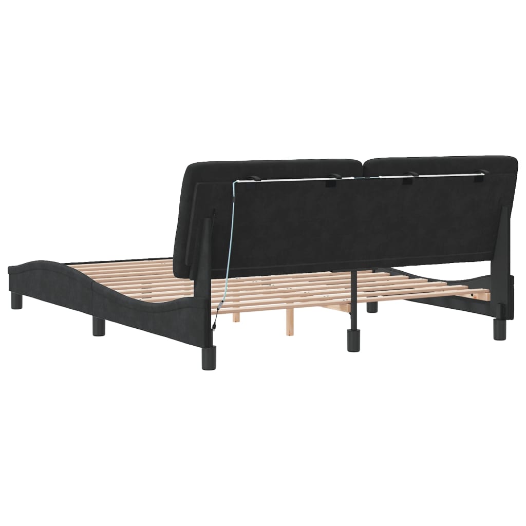 Bed frame with LED without mattress black 160x200 cm velvet