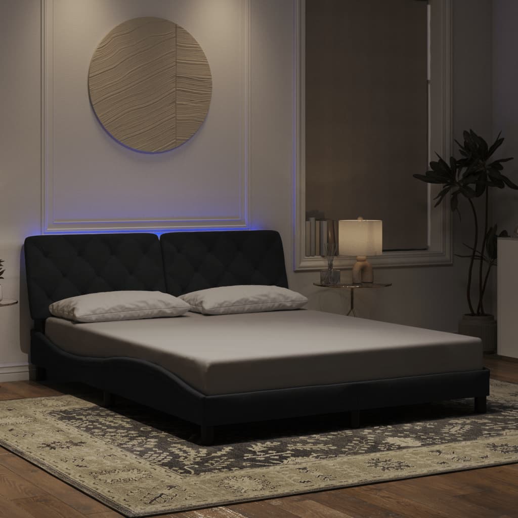 Cadre de lit avec LED sans matelas noir 160x200 cm velours