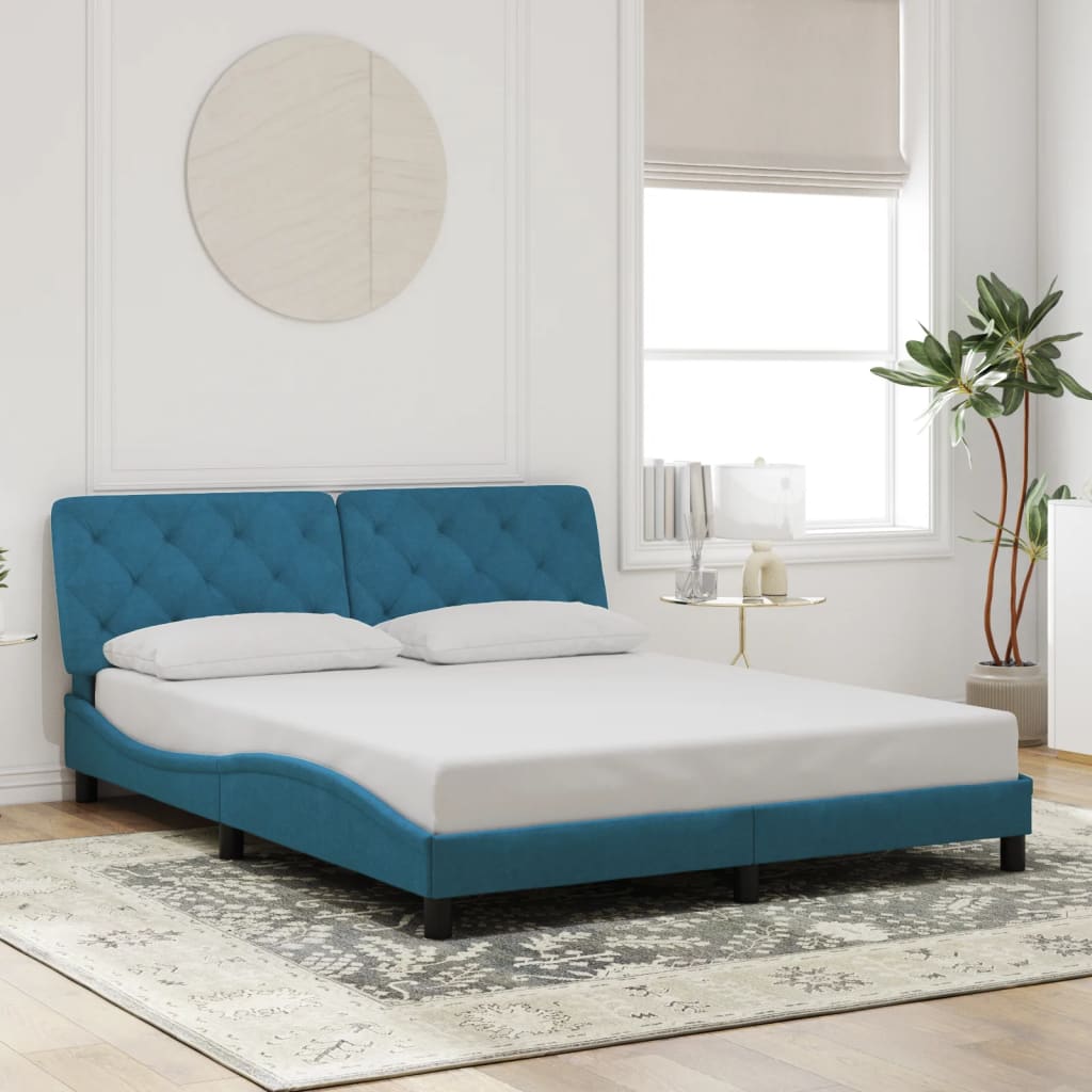 Cadre de lit avec LED sans matelas bleu 160x200 cm velours