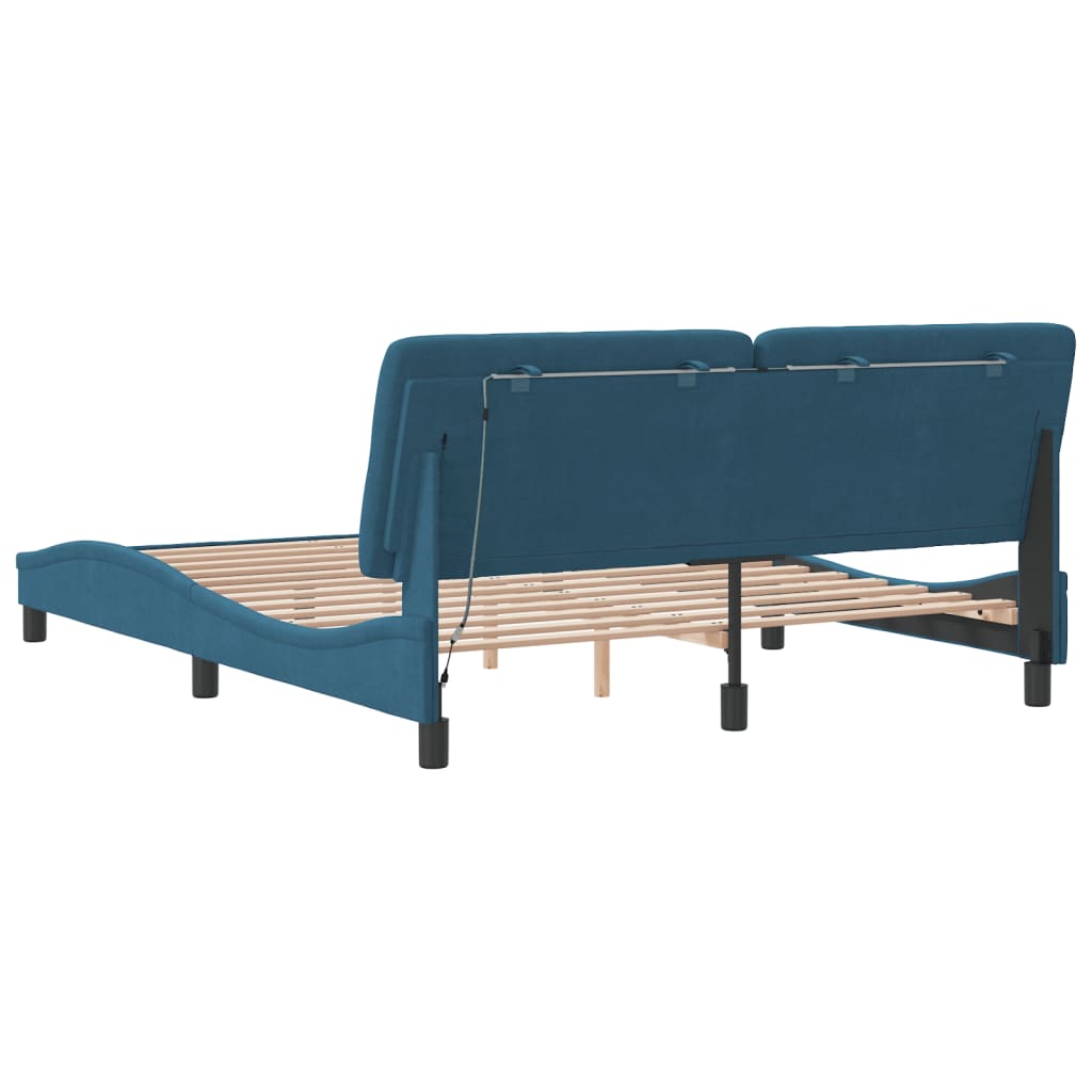 Cadre de lit avec LED sans matelas bleu 160x200 cm velours