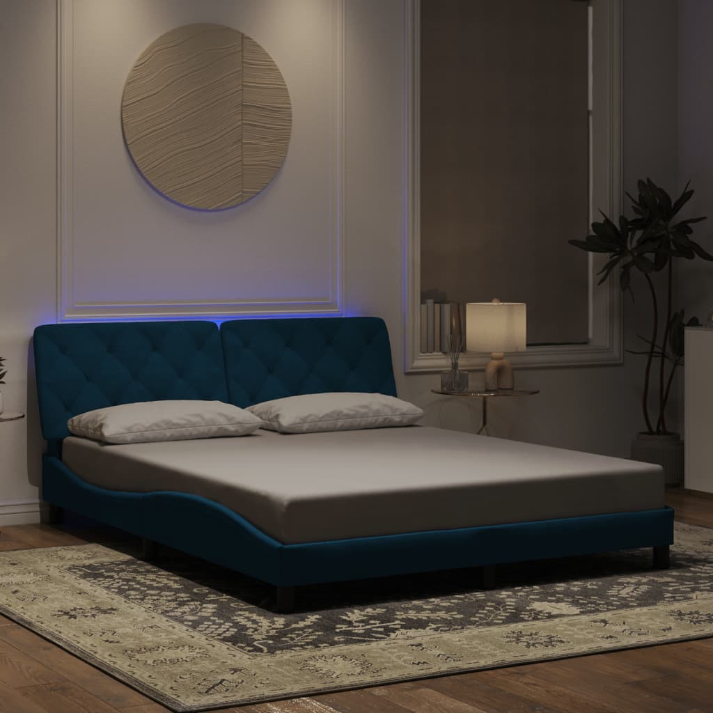 Cadre de lit avec LED sans matelas bleu 160x200 cm velours