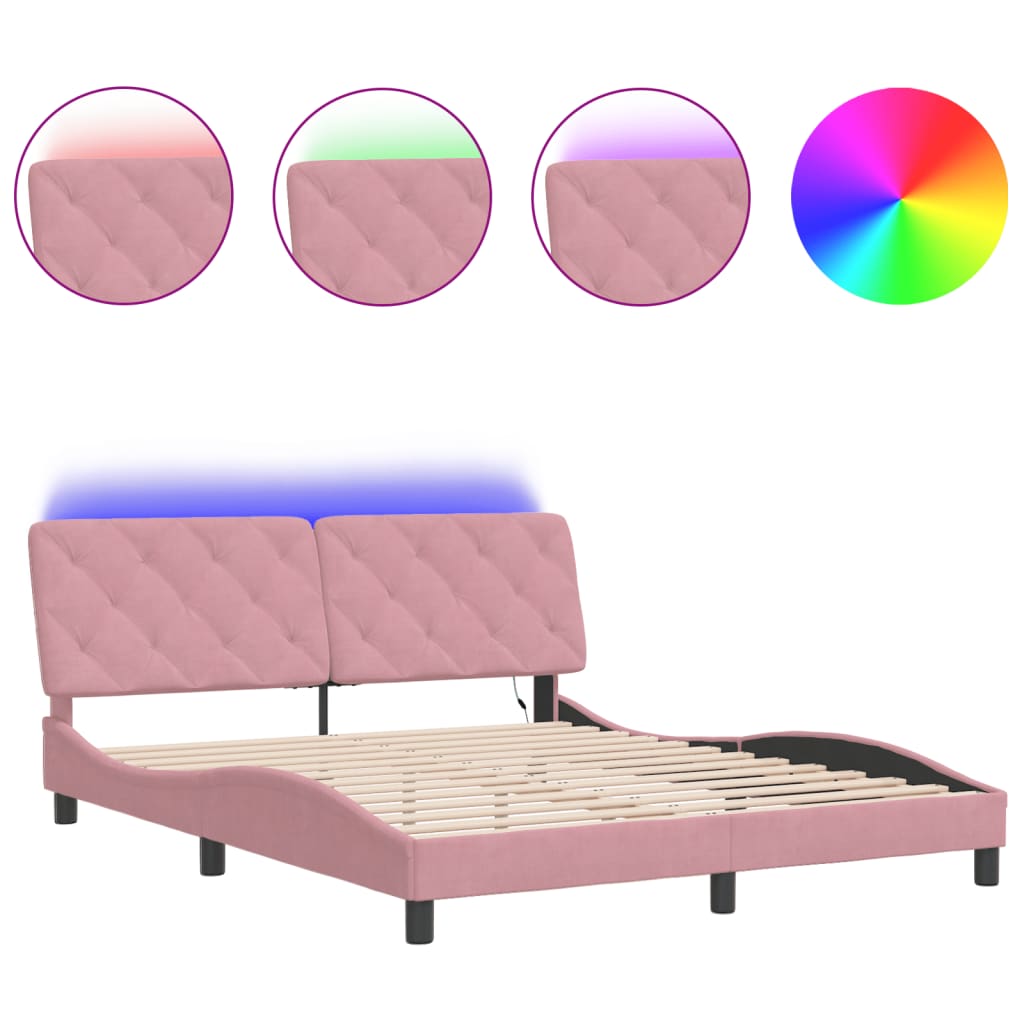 Cadre de lit avec LED sans matelas rose 160x200 cm velours