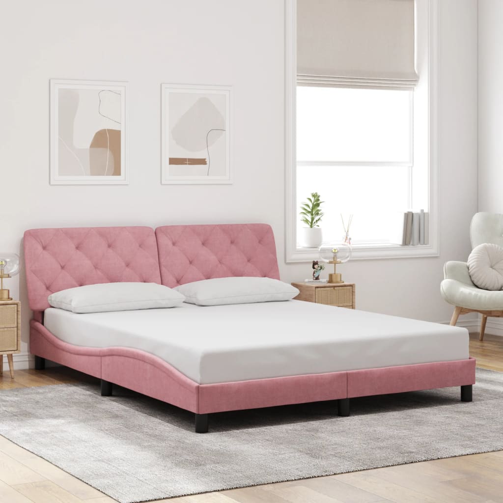 Cadre de lit avec LED sans matelas rose 160x200 cm velours